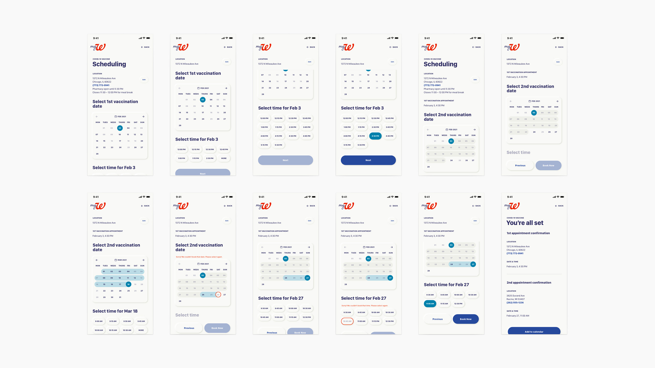 Walgreens COVID-19 Scheduling Flow