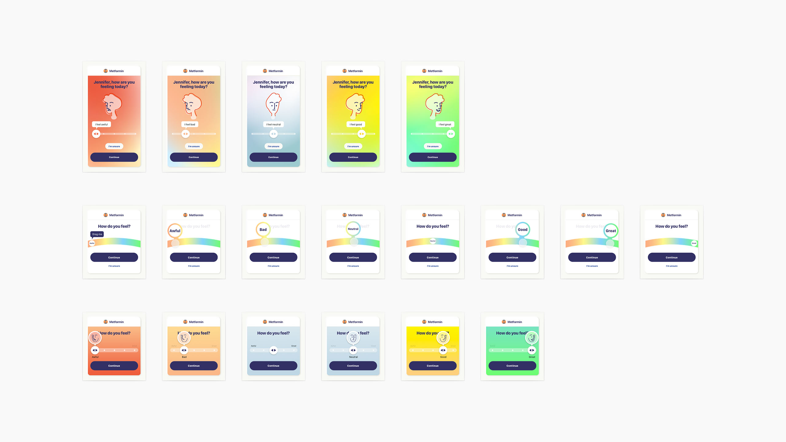 Walgreens New To Therapy UI Feelings Tracker Versions
